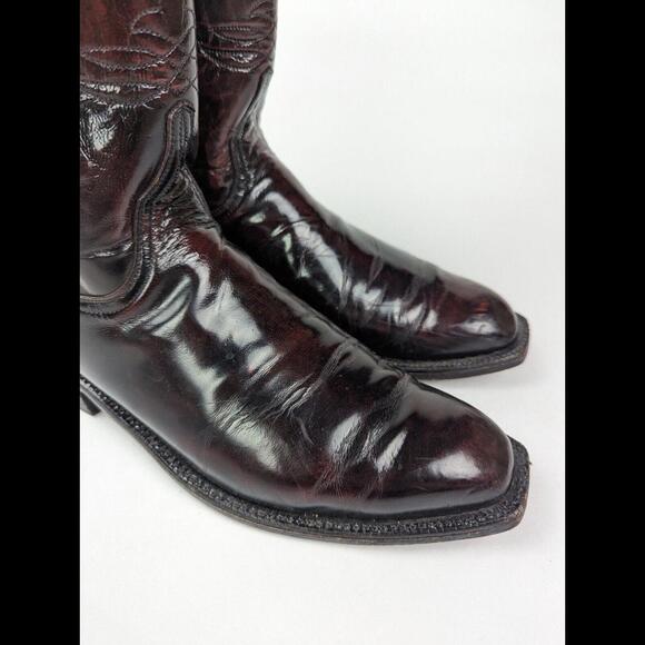 [SOLD] LUCCHESE Sz 11D L3521 Black Cherry Goat Skin Leather Western Roper Boot - Picture 2 of 15